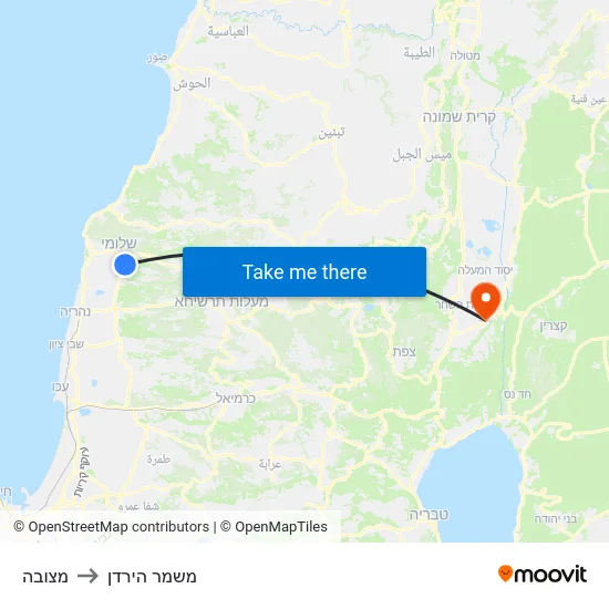 מצובה to משמר הירדן map