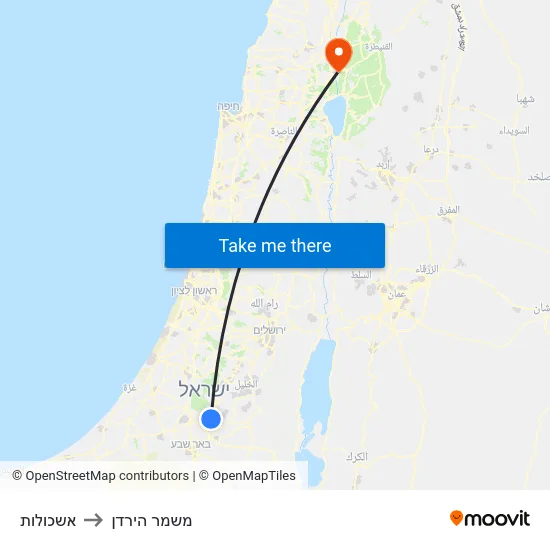 אשכולות to משמר הירדן map
