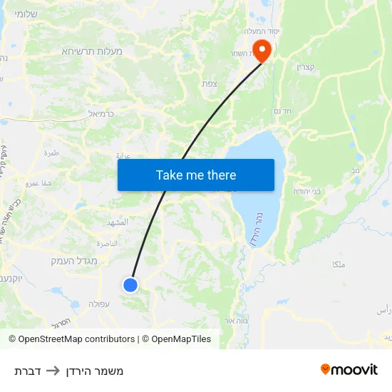 דברת to משמר הירדן map