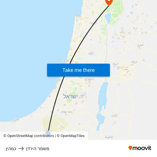 כמהין to משמר הירדן map