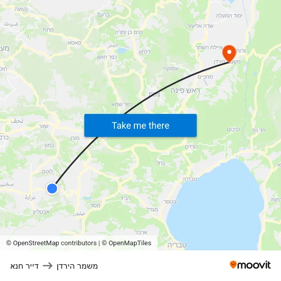 דייר חנא to משמר הירדן map