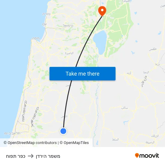 כפר תפוח to משמר הירדן map