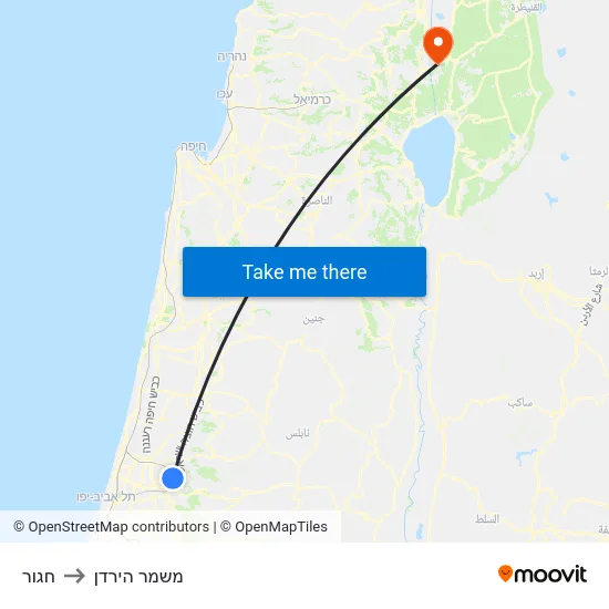 חגור to משמר הירדן map