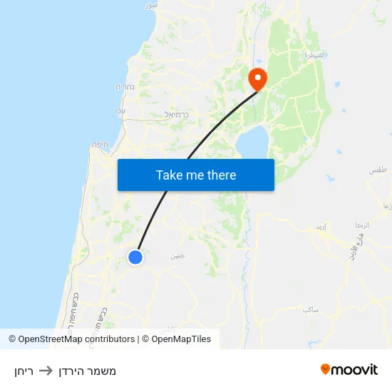 ריחן to משמר הירדן map