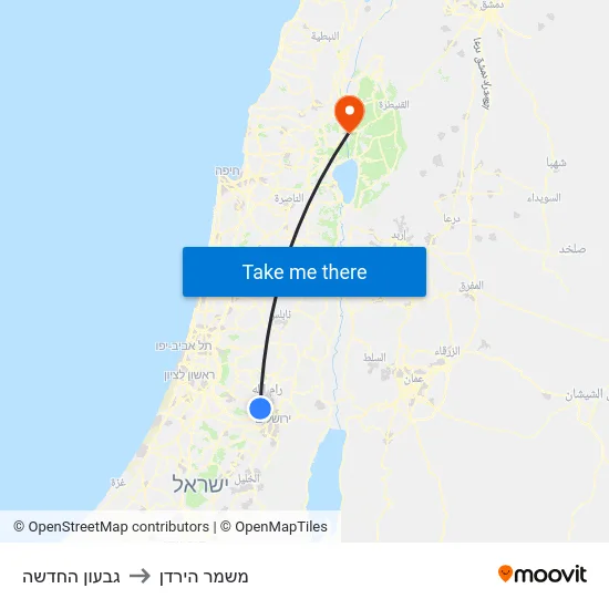 גבעון החדשה to משמר הירדן map