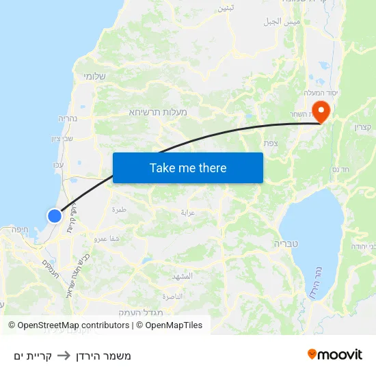 קריית ים to משמר הירדן map