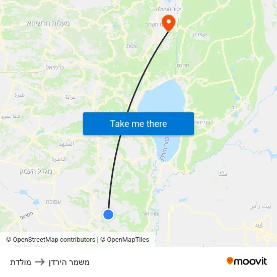 מולדת to משמר הירדן map