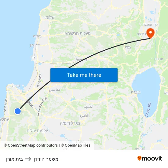 בית אורן to משמר הירדן map