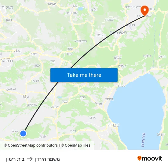 בית רימון to משמר הירדן map