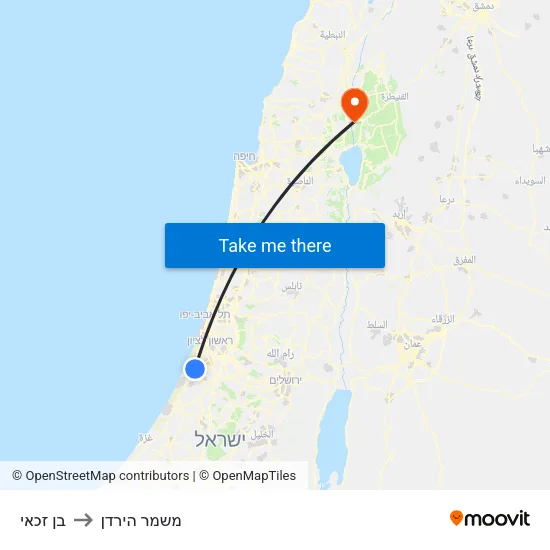 בן זכאי to משמר הירדן map