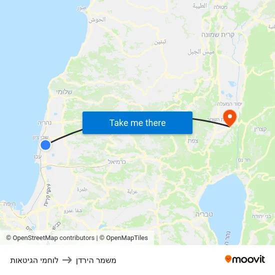לוחמי הגיטאות to משמר הירדן map