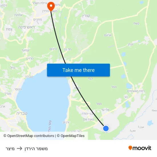 מיצר to משמר הירדן map
