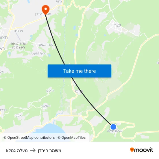 מעלה גמלא to משמר הירדן map