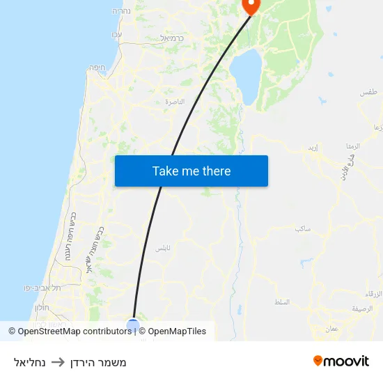 נחליאל to משמר הירדן map