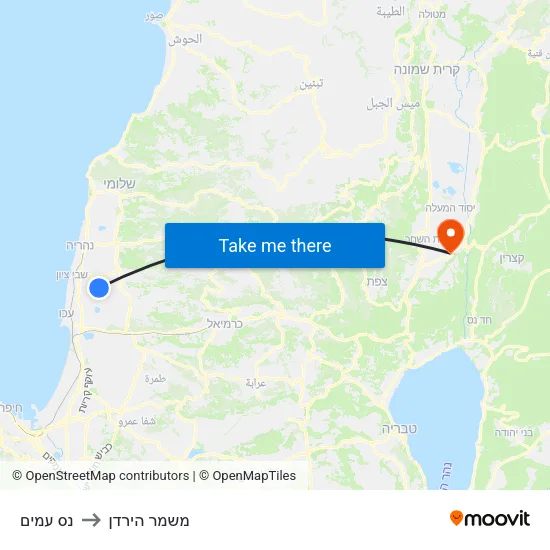 נס עמים to משמר הירדן map