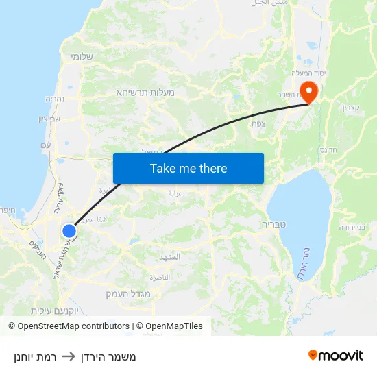 רמת יוחנן to משמר הירדן map