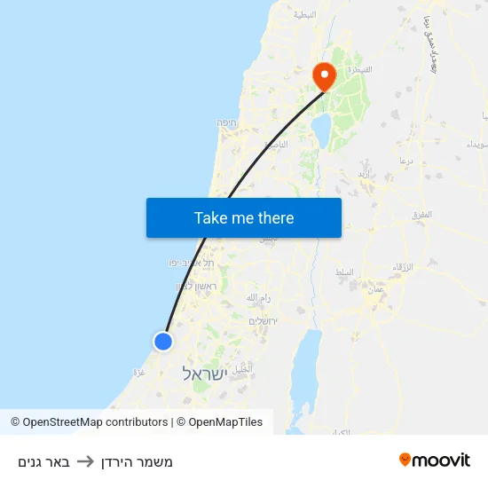 באר גנים to משמר הירדן map