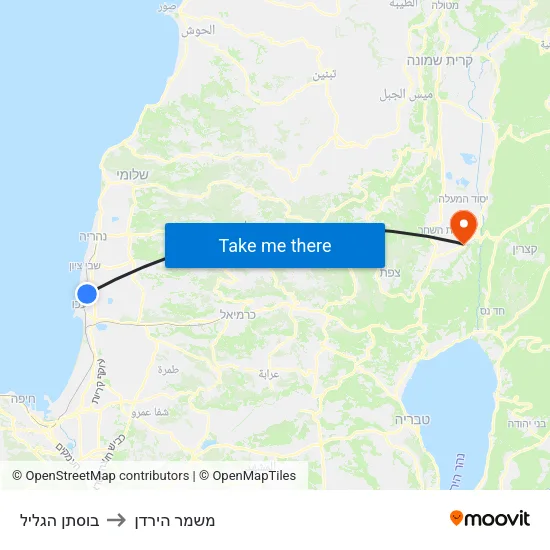 בוסתן הגליל to משמר הירדן map
