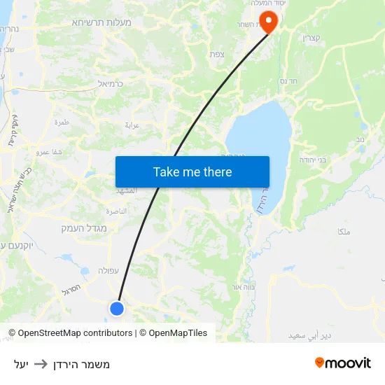יעל to משמר הירדן map