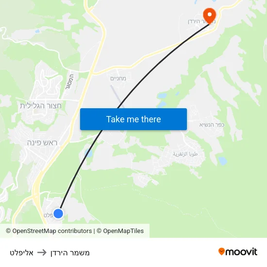 אליפלט to משמר הירדן map