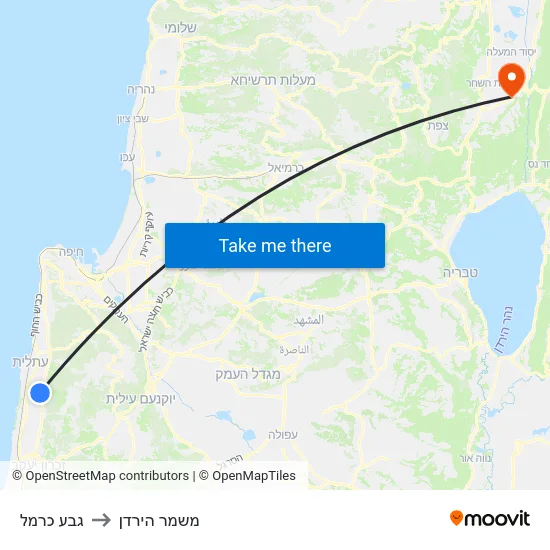 גבע כרמל to משמר הירדן map