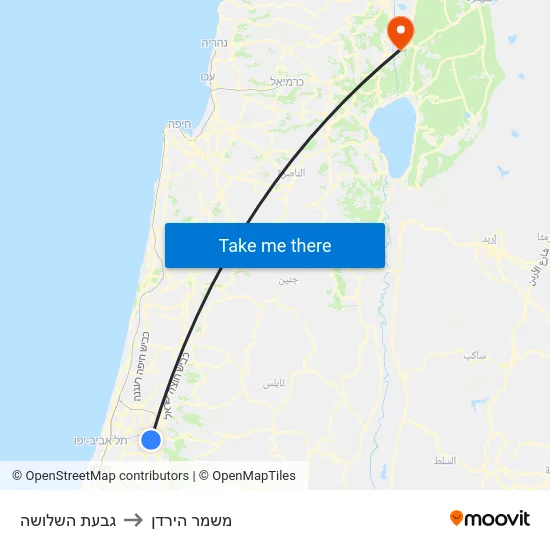 גבעת השלושה to משמר הירדן map