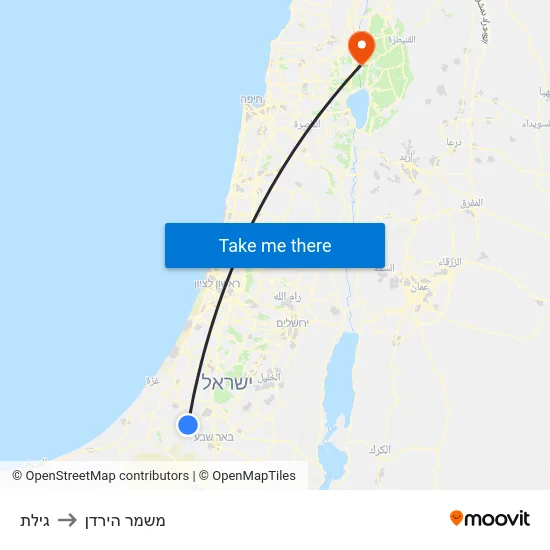 גילת to משמר הירדן map