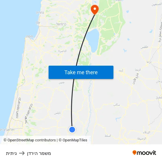גיתית to משמר הירדן map