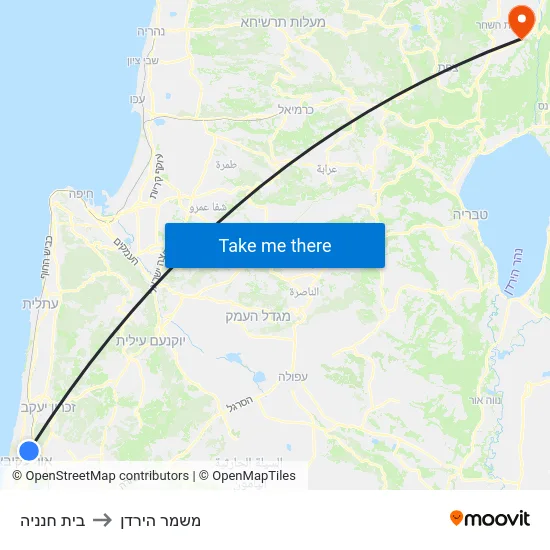 בית חנניה to משמר הירדן map