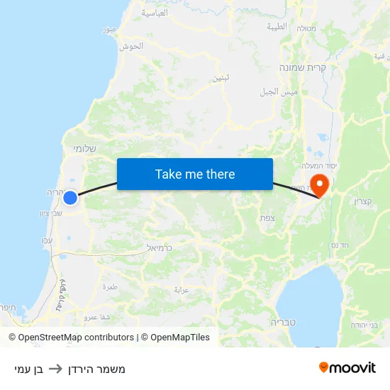 בן עמי to משמר הירדן map
