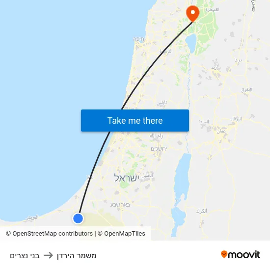 בני נצרים to משמר הירדן map