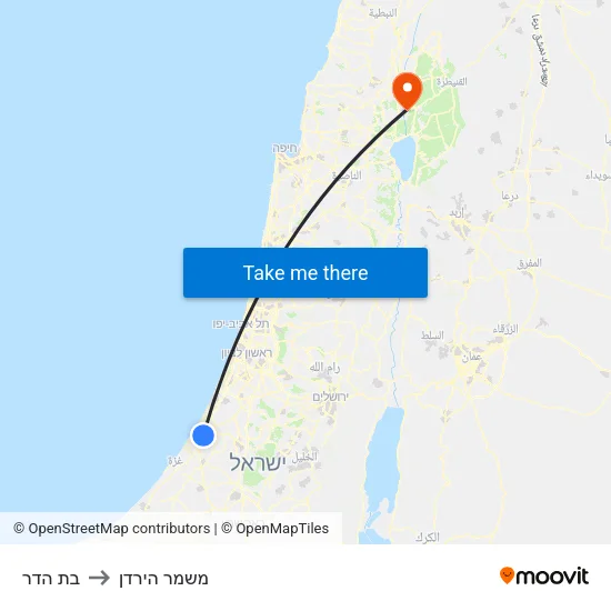 בת הדר to משמר הירדן map