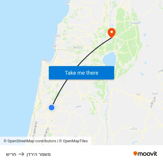 חריש to משמר הירדן map