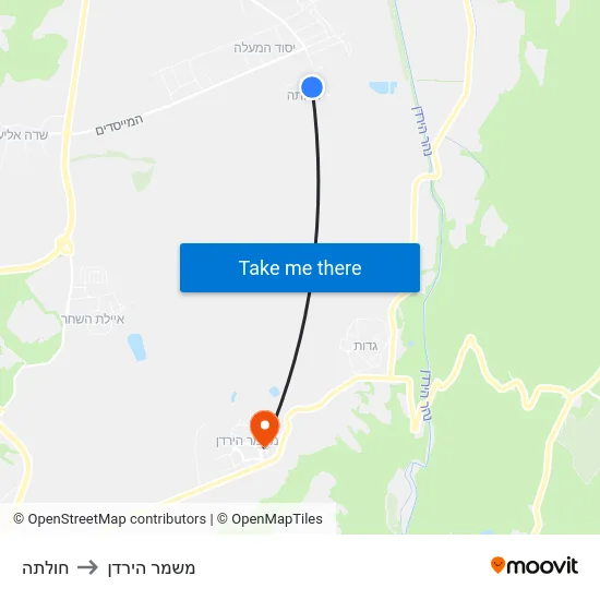 חולתה to משמר הירדן map