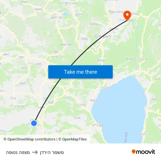 מצפה נטופה to משמר הירדן map