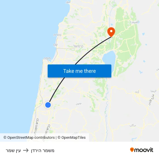 עין שמר to משמר הירדן map