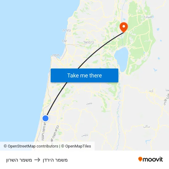 משמר השרון to משמר הירדן map