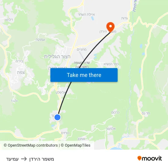 עמיעד to משמר הירדן map