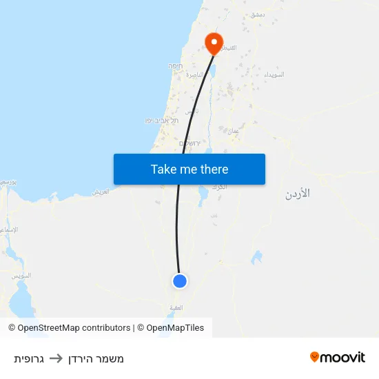 גרופית to משמר הירדן map