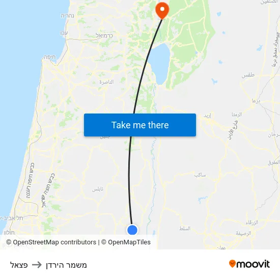 פצאל to משמר הירדן map