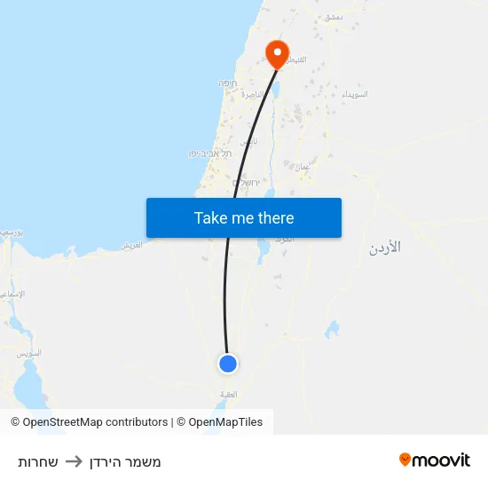 שחרות to משמר הירדן map