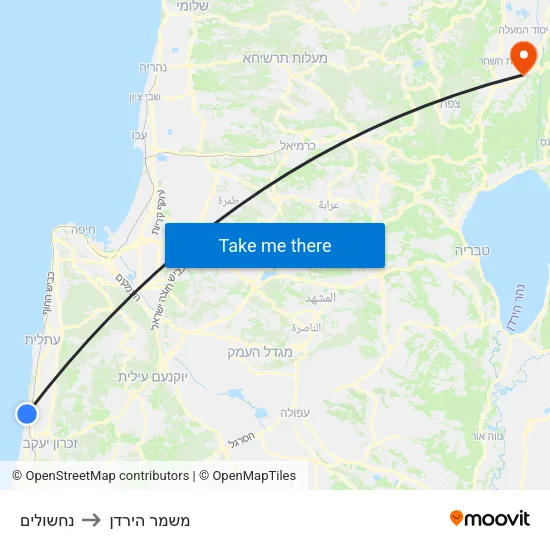 נחשולים to משמר הירדן map