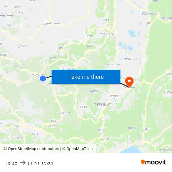 צבעון to משמר הירדן map