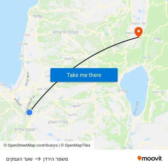 שער העמקים to משמר הירדן map
