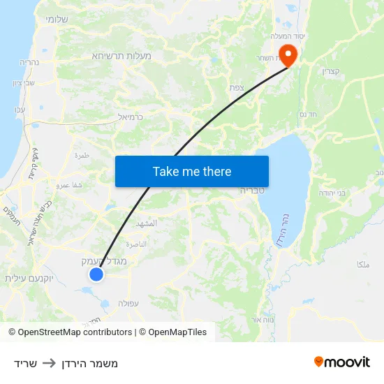 שריד to משמר הירדן map