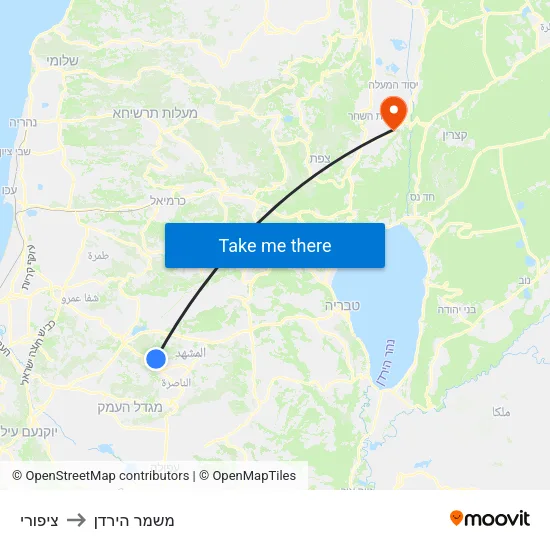 ציפורי to משמר הירדן map