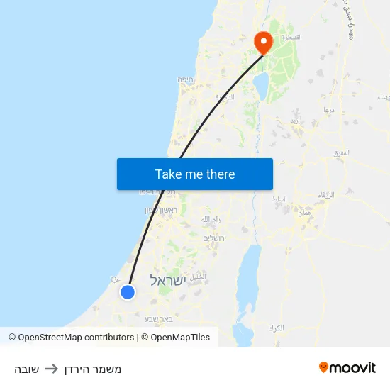 שובה to משמר הירדן map