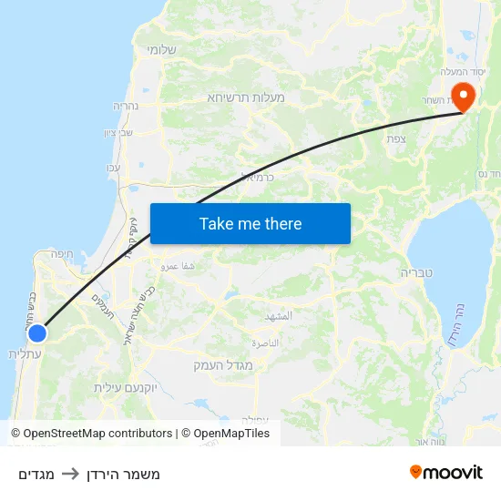 מגדים to משמר הירדן map