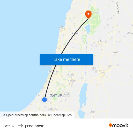 יושיביה to משמר הירדן map