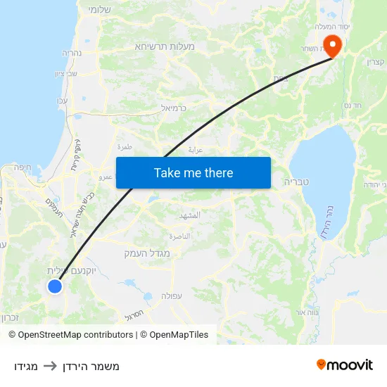 מגידו to משמר הירדן map